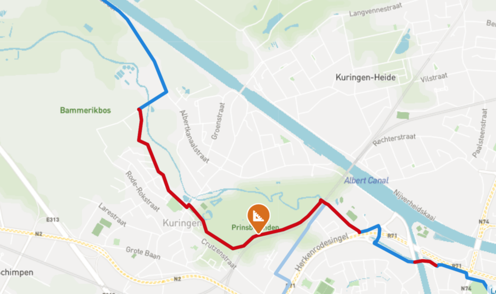 Fietssnelweg F70 loopt door natuurpark Prinsbeemden.